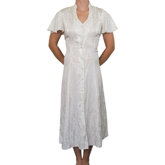 Vintage 80s Benson and Smith White Floral Button Midi Dress - Picture 1 of 10